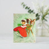 Schöne Weihnachtsfeier Rentier & Girl Feiertagspostkarte (Stehend Vorderseite)