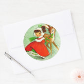 Schöne Weihnachtsfeier Rentier & Girl Runder Aufkleber (Umschlag)