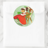 Schöne Weihnachtsfeier Rentier & Girl Runder Aufkleber (Tasche)