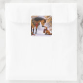 Schöne Weihnachtsferien Pferd und Fuchs Quadratischer Aufkleber (Tasche)