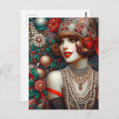 Schöne Weihnachtsflapper Frau Postkarte (Vorne/Hinten)