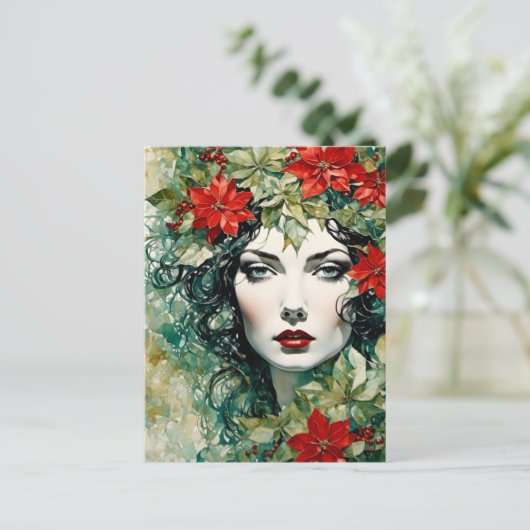 Schöne Weihnachtsfrau Postkarte (Stehend Vorderseite)