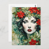 Schöne Weihnachtsfrau Postkarte (Vorne/Hinten)