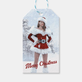 Schöne Weihnachtsfrau über den Winterschnee Geschenkanhänger