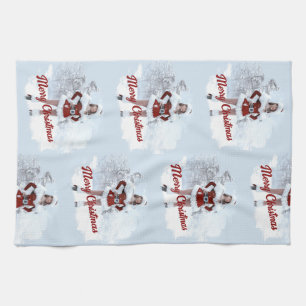 Schöne Weihnachtsfrau über den Winterschnee Geschirrtuch