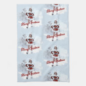 Schöne Weihnachtsfrau über den Winterschnee Geschirrtuch (Vertikal)