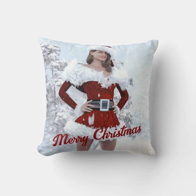 Schöne Weihnachtsfrau über den Winterschnee Kissen (Vorderseite)