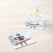 Schöne Weihnachtsfrau über den Winterschnee Rechteckiger Pappuntersetzer (Vor Ort)