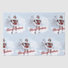 Schöne Weihnachtsfrau über den Winterschnee Seidenpapier