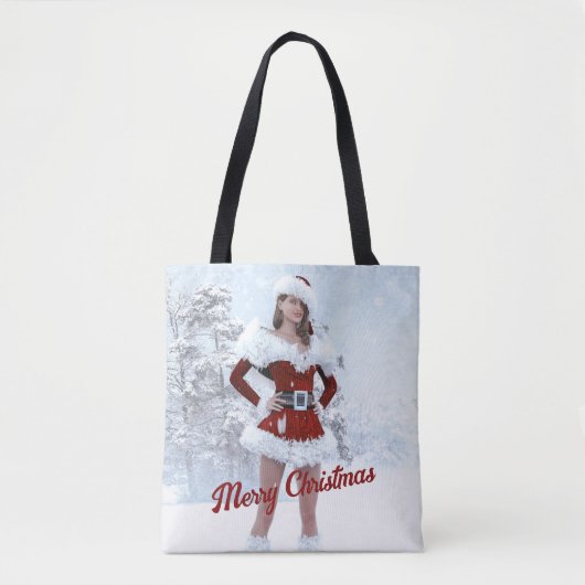 Schöne Weihnachtsfrau über den Winterschnee Tasche (Vorderseite)