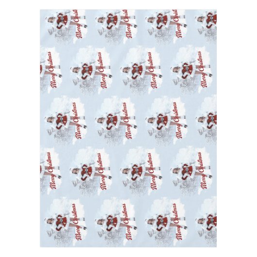 Schöne Weihnachtsfrau über den Winterschnee Tischdecke (Vorderseite)