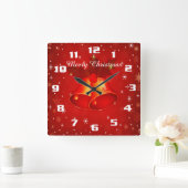 Schöne Weihnachtsglocken Frohe Weihnachten Quadratische Wanduhr (Zuhause)
