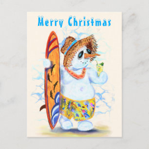 Schöne Weihnachtskarte mit Snowman Surfer Sommer Postkarte