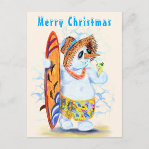 Schöne Weihnachtskarte mit Snowman Surfer Sommer Postkarte