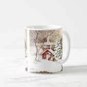 Schöne Weihnachtskirche Vintage Szene Kaffeetasse (VorderseiteRechts)