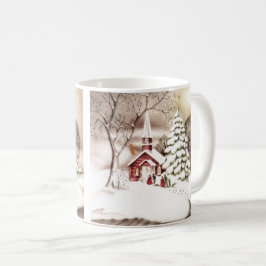 Schöne Weihnachtskirche Vintage Szene Kaffeetasse