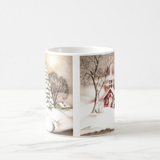 Schöne Weihnachtskirche Vintage Szene Kaffeetasse (Mittel)