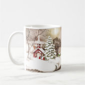 Schöne Weihnachtskirche Vintage Szene Kaffeetasse (Links)