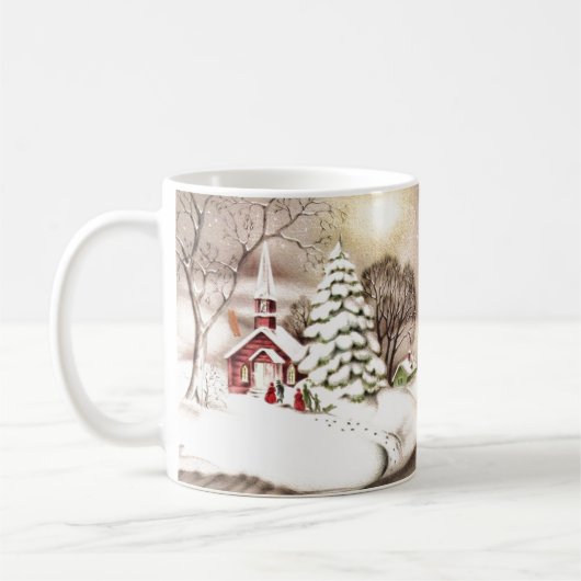 Schöne Weihnachtskirche Vintage Szene Kaffeetasse (Links)