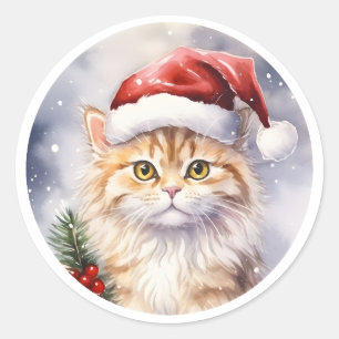Schöne Weihnachtskiste in Weihnachtsmannmütze Runder Aufkleber
