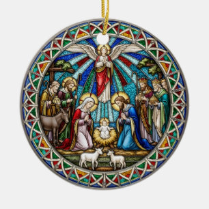 Schöne Weihnachtskrippe Heilige Familie Engel Keramik Ornament