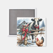 Schöne Weihnachtskuh mit Rooster Weihnachten Magnet (Vorderseite/Rückseite)