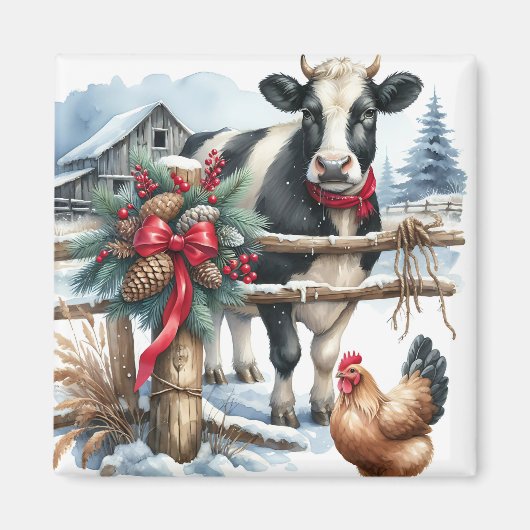 Schöne Weihnachtskuh mit Rooster Weihnachten Magnet (Vorne)