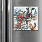 Schöne Weihnachtskuh mit Rooster Weihnachten Magnet