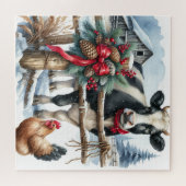 Schöne Weihnachtskuh mit Rooster Weihnachten Puzzle (Horizontal)