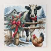 Schöne Weihnachtskuh mit Rooster Weihnachten Puzzle (Vertikal)