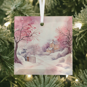 Schöne Weihnachtslandschaften in Pink Ornament Aus Glas