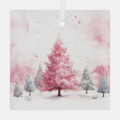 Schöne Weihnachtslandschaften in Pink Ornament Aus Glas (Rückseite)