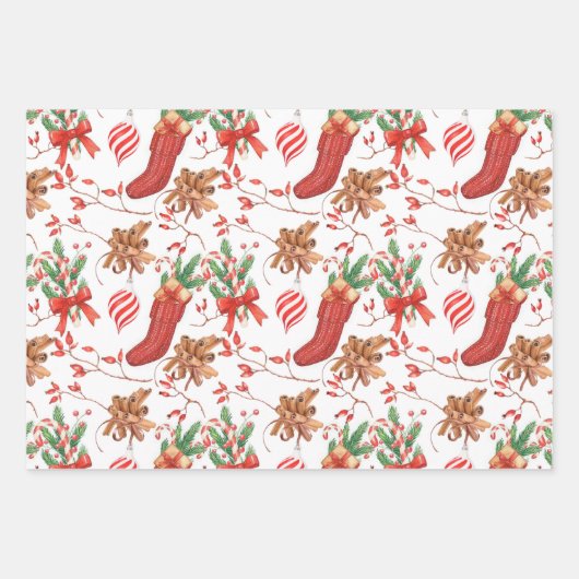 Schöne Weihnachtsmuster in Wasserfarbe Geschenkpapier Set (Vorderseite 3)