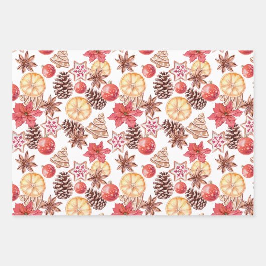 Schöne Weihnachtsmuster in Wasserfarbe Geschenkpapier Set (Vorderseite 2)