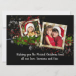 Schöne Weihnachtsrahmen 2 Fotos mit Letter<br><div class="desc">Elegantes und wunderschönes Weihnachtsdesign mit zwei goldenen Rahmen für Fotos und einer kurzen Note für Familie und Freunde auf der Rückseite. SQUARE FORMAT FOTOS FUNKTIONIEREN AM BESTEN. Benötigen Sie Hilfe beim Layout,  klicken Sie einfach auf "Den Designer gefragt".</div>