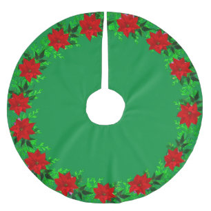 Schöne Weihnachtsstern-Blumen-Girlande auf Grün Polyester Weihnachtsbaumdecke
