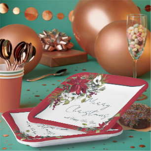Schöne Weihnachtsstern-Rahmen-Weihnachten Pappteller