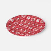 Schöne Weihnachtsstrickjacke inspiriertes rotes Pappteller (Schrägansicht)