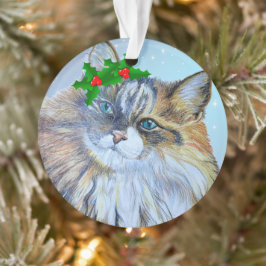 Schöne Weihnachtswald Cat Holly Ce Ornament