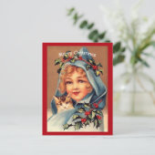 Schöne Weihnachtszeit Little Girl & Cat Kopie Postkarte (Stehend Vorderseite)