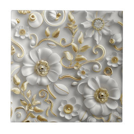 Schöne Weiß und Gold 3D Flora Fliese