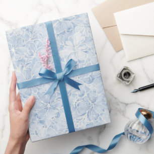 Schöne Weiße Blaue Blumen Brautparty Geschenkpapier