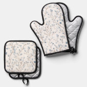 Schöne weiße blaue Blumen-Brautparty Ofenhandschuh & Topflappen-Set (Vorderseite/Rückseite)
