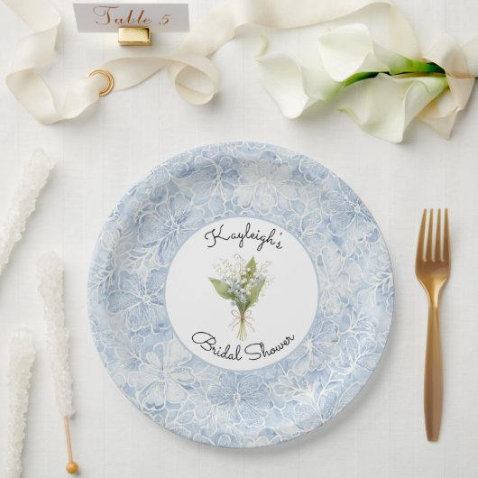 Schöne weiße blaue Blumen Brautparty Pappteller (Hochzeit)