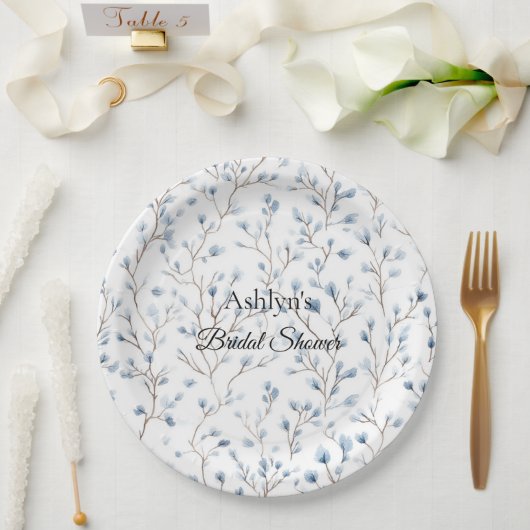 Schöne weiße blaue Blumen Brautparty  Pappteller (Hochzeit)
