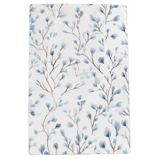 Schöne weiße blaue Blumen-Hochzeitsdusche Mittlere Geschenktüte (Vorderseite)