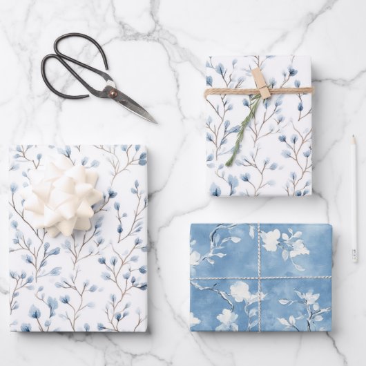 Schöne weiße blaue florale Brautparty Geschenkpapier Set (Vorderseite)