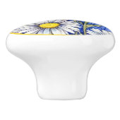 Schöne weiße Blume auf blauem Hintergrund Keramikknauf (Seitenansicht)