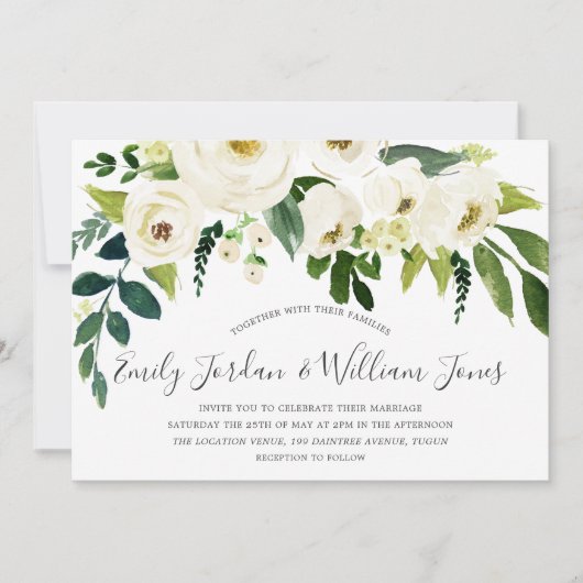 Schöne weiße Blume Creme Elegante Hochzeit Einladung (Vorderseite)