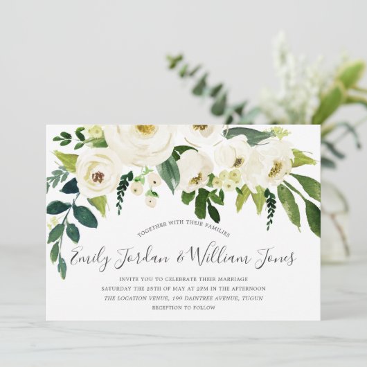 Schöne weiße Blume Creme Elegante Hochzeit Einladung (Stehend Vorderseite)